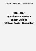 CS 356 Final Quiz Questions Set &vert; Questions & Verified Answers &vert; Comprehensive Computer Science Course Exam Review Study Guide PDF &vert; 2026