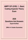 AMPP CIP Level 1 &ndash; Basic Coating Inspector Theory Exam 2026 &vert; Questions and Correct Answers &lpar;Expert Verified&rpar; &vert; A&plus; Grades