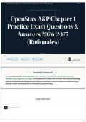 OpenStax A&P Chapter 1 Practice Exam Questions & Answers 2026&sol;2027 &lpar;Rationales&rpar;