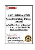 PSYC101&sol;PSYC 101 final Exam  &vert; General Psychology &vert; Portage Learning &vert; Q & A &vert; 2026 Edition &lpar;PDF&rpar;