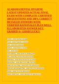 Testbank &vert; Alabama Dental Hygiene Final Exam &vert; 100 Q&A with Rationales &vert; A&plus;&NewLine;&NewLine;