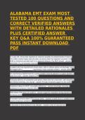 Testbank &vert; Alabama EMT Exam Most Tested 100 Q&A &vert; Verified Rationales & Answer Key&NewLine;&NewLine;