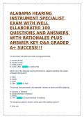 Testbank &vert; Alabama Hearing Instrument Specialist Exam &vert; 100 Q&A with Rationales &vert; A&plus; Guide&NewLine;&NewLine;