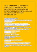 Testbank Alabama Physical Therapist Assistant Exam 100 Q&A Rationales Answer Key PDF