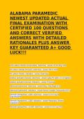 Testbank &vert; Alabama Paramedic NEWEST UPDATED Actual Final Examination &ndash; 100 Certified Questions with Correct Verified Answers &plus; Detailed Rationales & Answer Key&NewLine;&NewLine;