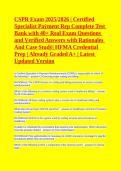Testbank&colon; Pass the CSPR Exam 2025&sol;2026&excl; 40&plus; Practice Questions&comma; Verified Answers&comma; Rationales & HFMA Case Studies &ndash; Instant Download&NewLine;&NewLine;