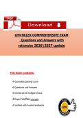 LPN NCLEX COMPREHENSIVE EXAM  &NewLine;Questions and Ansẉers with &NewLine;rationales 20262027 update 