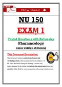 NU 150  &NewLine;EXAṂ 1 &NewLine;Tested Questions with Rationales &NewLine;Pharṃacology &NewLine;Galen College of Nursing 