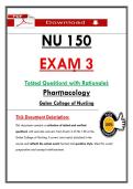 NU 150  &NewLine;EXAṂ 3 &NewLine;Teṡted Queṡtionṡ with Rationaleṡ &NewLine;Pharṃacology &NewLine;Galen College of Nurṡing 