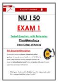 NU 150  &NewLine;EXAṂ 1 &NewLine;Tested Questions with Rationales &NewLine;Pharṃacology &NewLine;Galen College of Nursing 