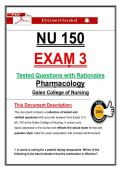 NU 150  &NewLine;EXAṂ 3 &NewLine;Tested Questions with Rationales &NewLine;Pharṃacology &NewLine;Galen College of Nursing 