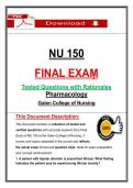 NU 150 &NewLine;FINAL EXAṂ &NewLine;Tested Questions with Rationales &NewLine;Pharṃacology &NewLine;Galen College of Nursing 