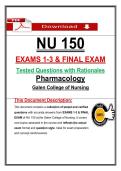 NU 150  &NewLine;EXAMS 1-3 & FINAL EXAM &NewLine;Ṭesṭed Quesṭions wiṭh Raṭionales &NewLine;Pharmacologỵ &NewLine;Galen College of Nursing 