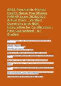 Testbank&colon; APEA Psychiatric-Mental Health Nurse Practitioner PMHNP Exam 2026&sol;2027 Actual Exam &vert; Verified Questions with NGN Integration for Certification &vert; Pass Guaranteed - A&plus; Graded
