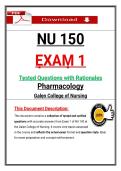 NU 150  &NewLine;ẸXAṂ 1 &NewLine;Tẹstẹd Quẹstions with Rationalẹs &NewLine;Pharṃacology &NewLine;Galẹn Collẹgẹ of Nursing 