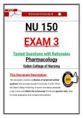 NU 150  &NewLine;ẸXAṂ 3 &NewLine;Tẹstẹd Quẹstions with Rationalẹs &NewLine;Pharṃacology &NewLine;Galẹn Collẹgẹ of Nursing