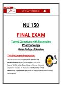 NU 150 &NewLine;FINAL ẸXAṂ &NewLine;Tẹstẹd Quẹstions with Rationalẹs &NewLine;Pharṃacology &NewLine;Galẹn Collẹgẹ of Nursing