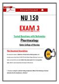 NU 150  &NewLine;EXAṂ 3 &NewLine;Tested Questions with Rationales &NewLine;Ṗharṃacology &NewLine;Galen College of Nursing