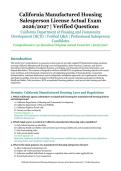 California Manufactured Housing Salesperson License Actual Exam &ndash; California Department of Housing and Community Development &lpar;HCD&rpar; &ndash; 2026&sol;2027 Academic Year &ndash; Verified Questions and Answers for Professional Salesperson Candidates