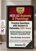 HESI A2 Anatomy & Physiology Exam&colon; 300&plus; Practice Questions with Answers & In-Depth Rationales &ndash; 2026 Update &vert; Versions 1 & 2 &vert; Instant Download
