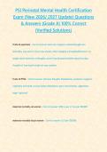 PSI Perinatal Mental Health Certification Exam &lpar;New 2026&sol; 2027 Update&rpar; Questions & Answers &lbrace;Grade A&rcub; 100&percnt; Correct &lpar;Verified Solutions&rpar;&NewLine;&NewLine;