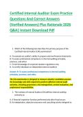 Certified Internal Auditor Exam Practice &NewLine;Questions And Correct Answers &NewLine;&lpar;Verified Answers&rpar; Plus Rationale 2026 &NewLine;Q&A&vert; Instant Download Pdf