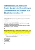 Certified Professional Buyer Exam &NewLine;Practice Questions And Correct Answers &NewLine;&lpar;Verified Answers&rpar; Plus Rationale 2026 &NewLine;Q&A&vert; Instant Download Pdf 