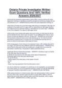 Ontario Private Investigator Written&NewLine;Exam Questions And 100&percnt; Verified&NewLine;Answers 2026&sol;2027