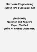 Software Engineering &lpar;SWE&rpar; FPT Full Exam Set &vert; Questions & Verified Answers &vert; Comprehensive Software Engineering Exam Review Study Guide PDF &vert; 2026