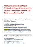 Certified Wedding Officiant Exam &NewLine;Practice Questions And Correct Answers &NewLine;&lpar;Verified Answers&rpar; Plus Rationale 2026 &NewLine;Q&A&vert; Instant Download Pdf