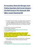 DC Hazardous Materials Manager Exam &NewLine;Practice Questions And Correct Answers &NewLine;&lpar;Verified Answers&rpar; Plus Rationale 2026 &NewLine;Q&A&vert; Instant Download Pdf 