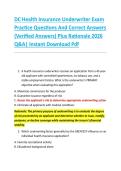 DC Health Insurance Underwriter Exam &NewLine;Practice Questions And Correct Answers &NewLine;&lpar;Verified Answers&rpar; Plus Rationale 2026 &NewLine;Q&A&vert; Instant Download Pdf 