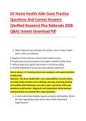 DC Home Health Aide Exam Practice &NewLine;Questions And Correct Answers &NewLine;&lpar;Verified Answers&rpar; Plus Rationale 2026 &NewLine;Q&A&vert; Instant Download Pdf 
