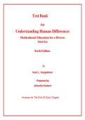 Test Bank for Understanding Human Differences&colon; Multicultural Education for a Diverse America&comma; Sixth Edition &vert; Kent L&period; Koppelman &vert; Complete Chapter-by-Chapter Exam Bank with 200&plus; Original Practice Questions&comma; Verified Answers & Detailed Rationales &vert; Updated
