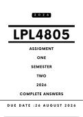 LPL4805 Assignment 1 Answers - Semester 2 &comma; 2026 &vert; Due Date 26 August 2026