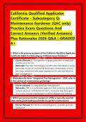 California Qualified Applicator Certificate &ndash; Subcategory Q&colon; Maintenance Gardener &lpar;QAC only&rpar; Practice Exam Questions And Correct Answers &lpar;Verified Answers&rpar; Plus Rationales 2026 Q&A &vert; GRADED A&plus;