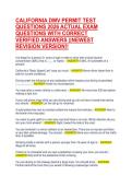 CALIFORNIA DMV PERMIT TEST BANK 2026&sol;2027&colon; Actual Exam Questions with 100&percnt; Verified Answers &vert; Guaranteed Pass&NewLine;&NewLine;