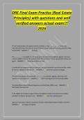 DRE Final Exam Practice &lpar;Real Estate&NewLine;Principles&rpar; with questions and well&NewLine;verified answers actual exam&excl;&excl;&excl;&NewLine;2026&NewLine;