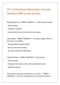 PSY 110 Final Exam Illinois State University Questions With Correct Answers 