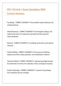 PSY 110 Unit 1 Exam Questions With Correct Answers