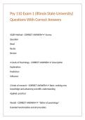 Psy 110 Exam 1 &lpar;Illinois State University&rpar; Questions With Correct Answers&period;