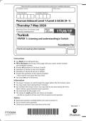 GCSE EDEXCEL TURKISH MAY 2026 PAPER 1 QUESTION PAPER   MARKSCHEME &lpar;1TU0&sol;1F&rpar;