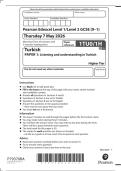 GCSE EDEXCEL TURKISH MAY 2026 PAPER 1 QUESTION PAPER   MARKSCHEME &lpar;1TU0&sol;1H&rpar;