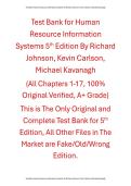Test Bank Human Resource Information Systems 5e Richard Johnson&period; Kevin Carlson&comma; Michael Kavanagh 
