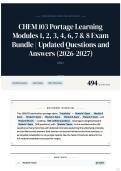 CHEM 103 Portage Learning Modules 1&comma; 2&comma; 3&comma; 4&comma; 6&comma; 7 & 8 Exam Bundle &vert; Updated Questions and Answers &lpar;2026-2027&rpar; 490&plus;