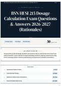 BSN HESI 215 Dosage Calculation Exam Questions & Answers 2026-2027 &lpar;Rationales&rpar;