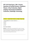 RTE 1418 Final Exam &vert; 300&plus; Practice &NewLine;Questions & Verified Answers &vert; Radiation&NewLine;Physics&comma; X-Ray Production&comma; Digital &NewLine;Imaging&comma; Fluoroscopy & Radiation &NewLine;Protection &vert; Radiologic Technology
