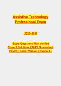 Assistive Technology Professional &lpar;ATP&rpar; Exam Questions & Answers PDF &vert; Complete RESNA Certification Practice Test &vert; Latest 2026&ndash;2027