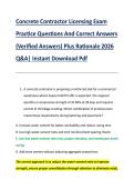 Concrete Contractor Licensing Exam &NewLine;Practice Questions And Correct Answers &NewLine;&lpar;Verified Answers&rpar; Plus Rationale 2026 &NewLine;Q&A&vert; Instant Download Pdf