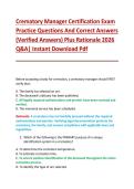 Crematory Manager Certification Exam &NewLine;Practice Questions And Correct Answers &NewLine;&lpar;Verified Answers&rpar; Plus Rationale 2026 &NewLine;Q&A&vert; Instant Download Pdf 